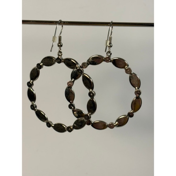 Jewelry - Glam Hoop Earrings Black Marquise Rhinestone Silver Tone Dangle Statement